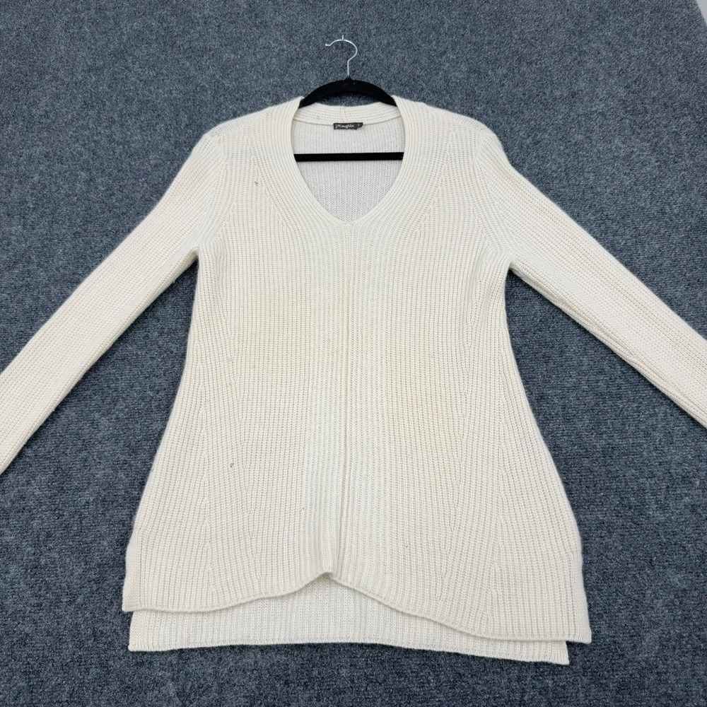J McLaughlin Sweater Womens S Ivory Cashmere Wool V-Neck Ribbed Preppy Classic